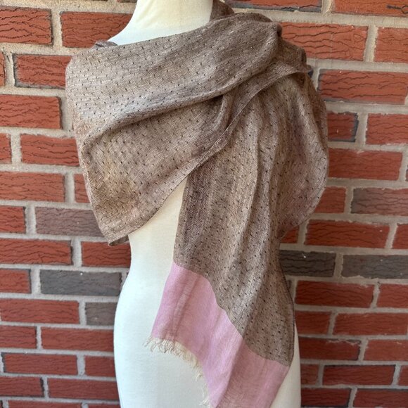 Paul Smith Long Linen Scarf Cafe Brown w Soft Pink - 72” x 14” - Picture 6 of 6